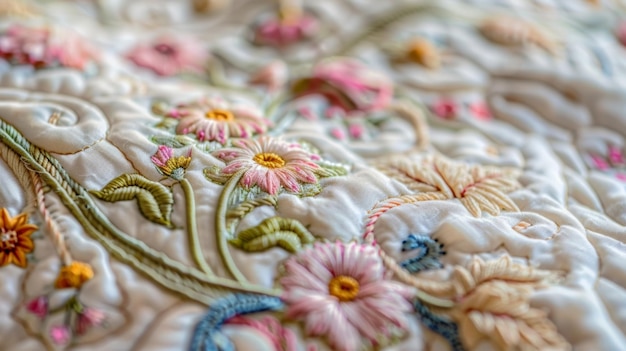 haftowane wzory na tkaninie